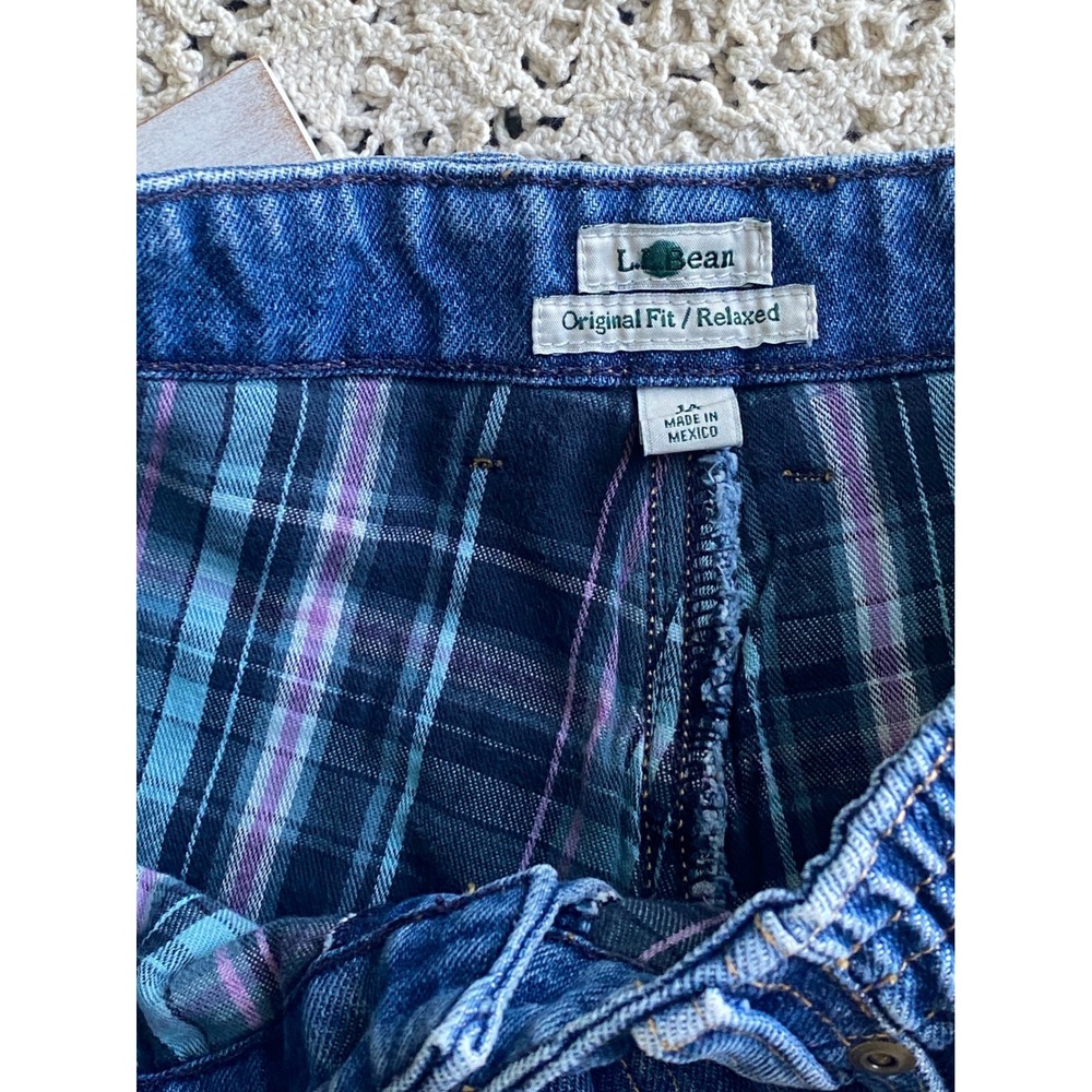 LL Bean Womens Relaxed Flannel Lined Jeans 14 Petite Blue Tapered Leg 299546 - Picture 8 of 12